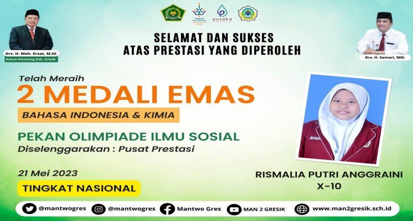 SISWI MAN 2 GRESIK KEMBALI PERSEMBAHKAN 2 MEDALI EMAS SEKALIGUS