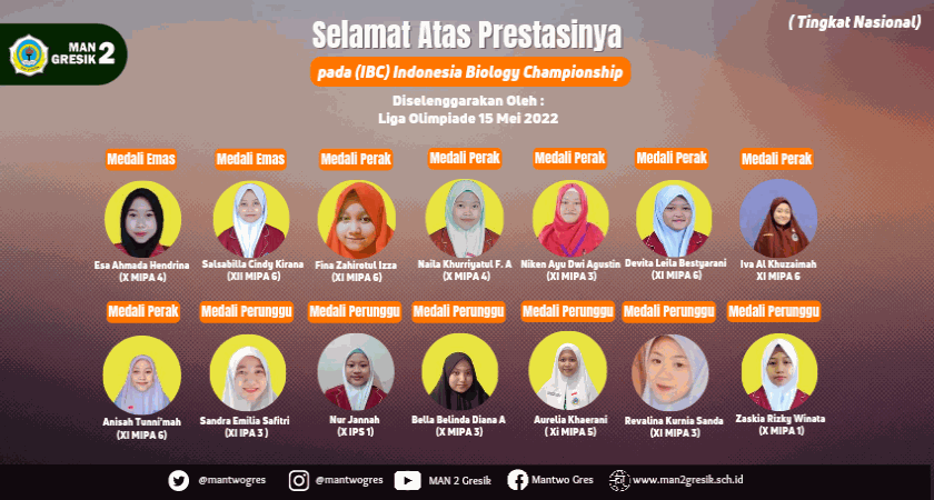 PRESTASI LAGI ! 14 SISWA MAN 2 GRESIK TOREHKAN PRESTASI DALAM OLIMPIADE BIOLOGI NASIONAL