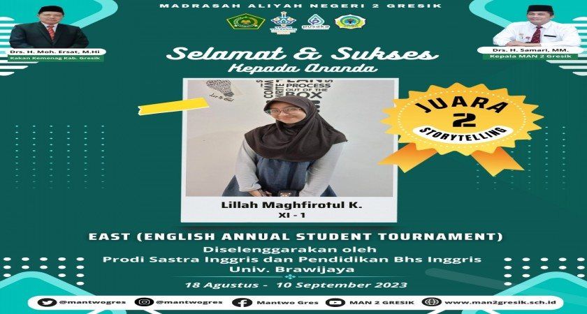 Prestasi Cemerlang Siswa MAN 2 Gresik: Lillah Maghfirotul Karimah Raih Juara 2 dalam Kompetisi Storytelling Nasional di Universitas Brawijaya Malang