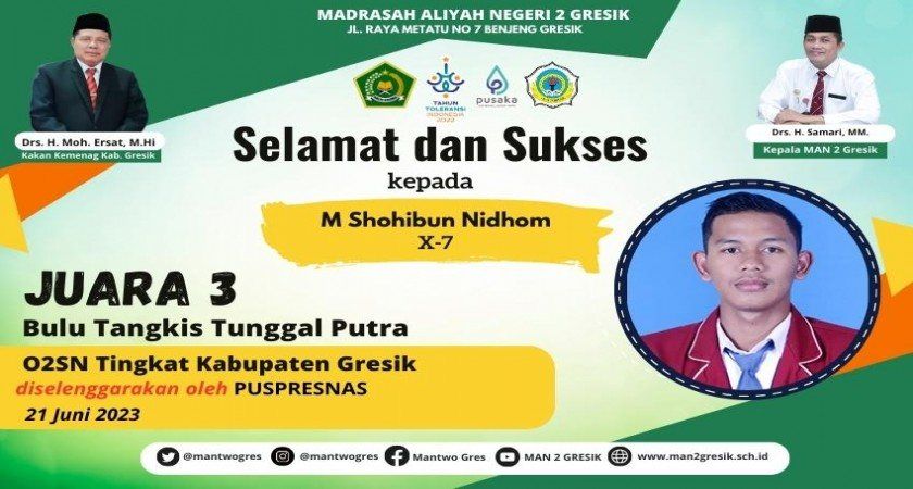 Siswa MAN 2 Meraih Juara 3 Bulu Tangkis Tunggal Putra dalam O2SN Kabupaten Gresik