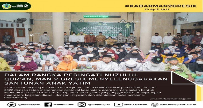 Peringati Nuzulul Qur'an, MAN 2 Gresik Selenggarakan Santunan Anak Yatim