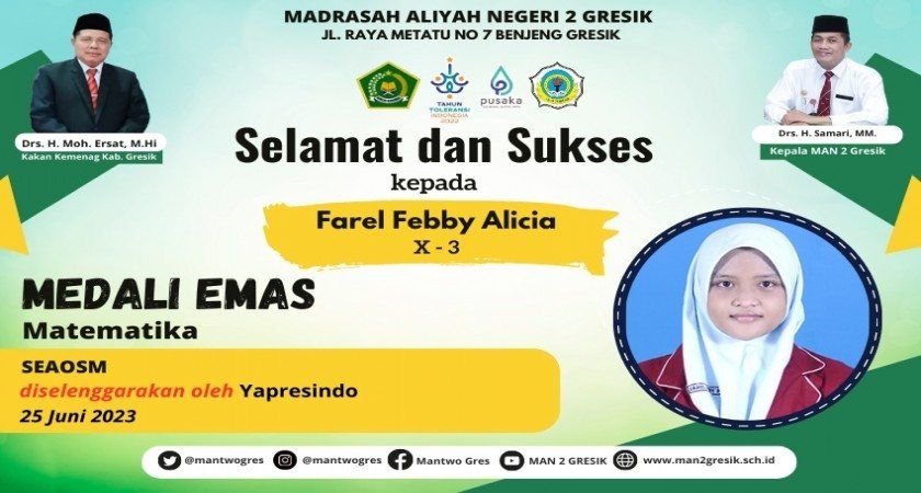 Farel Febby Alicia dari MAN 2 Gresik Berjaya dengan Medali Emas di SEAOSM