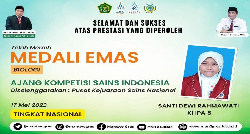 LUAR BIASA! SANTI BIKIN BANGGA MAN 2 GRESIK DENGAN PEROLEHAN MEDALI EMASNYA