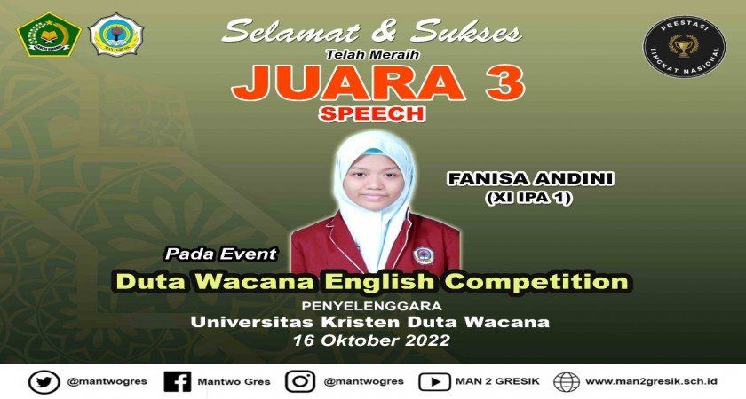 FANISA ANDINI MAMPU TUNJUKKAN BAKATNYA HINGGAH RAIH JUARA 3 SPEECH NASIONAL