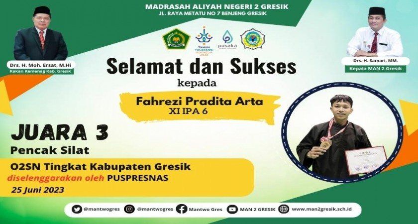 Atlit Pencak Silat MAN 2 Gresik Raih Juara 3 Lomba Pencak Silat O2SN Kabupaten Gresik