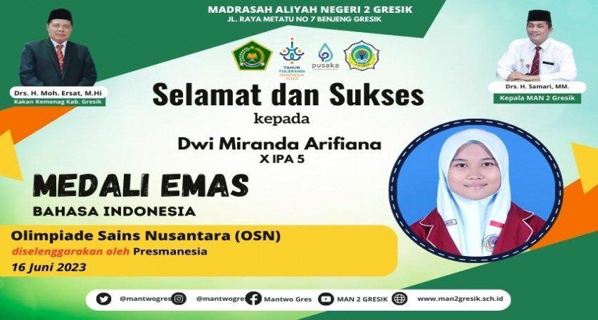 Luar Biasa! Dwi Miranda Arifiana, Siswa MAN 2 Gresik Raih Emas di OSN
