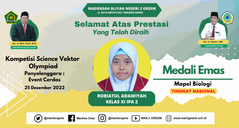 RAIH MEDALI EMAS PADA KOMPETISI SCIENCE VECTOR OLYMPIAD, ROBIATUL BIKIN BANGGA