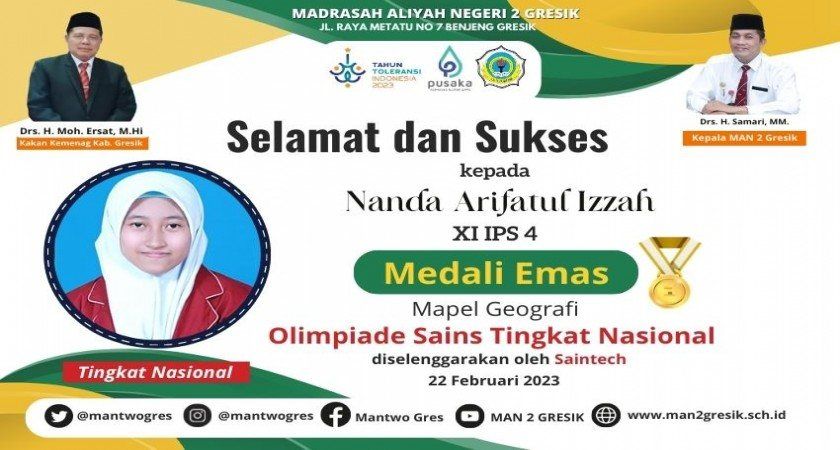 SISWI MAN 2 GRESIK SABET MEDALI EMAS OLIMPIADE GEOGRAFI