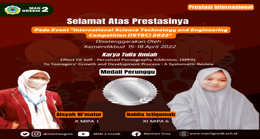 WAKILI MAN 2 GRESIK, 2 SISWI BERHASIL MENYABET MEDALI PERUNGGU PADA AJANG ISTEC 2022 DI BANDUNG