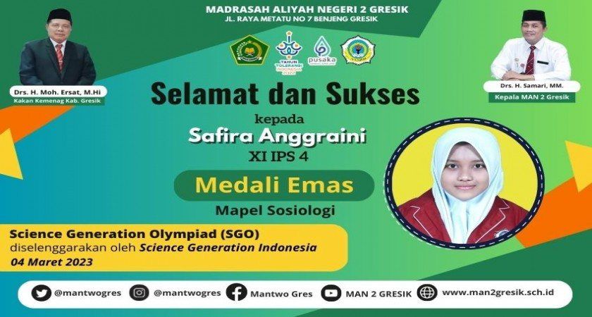 SISWI MAN 2 GRESIK RAIH MEDALI EMAS OLIMPIADE SOSIOLOGI