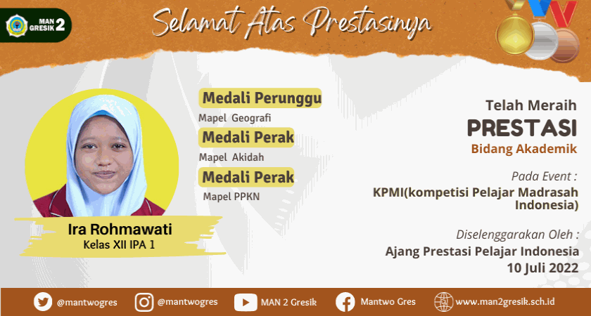 IRA ROHMAWATI RAIH TIGA MEDALI SEKALIGUS DALAM KOMPETISI PELAJAR MADRASAH INDONESIA