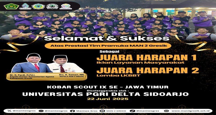 Tim Pramuka MAN 2 Gresik Raih Dua Penghargaan di Kobbar Scout IX Se-Jawa Timur