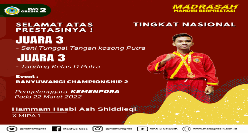 ATLET PENCAK SILAT MAN 2 GRESIK RAIH JUARA 3 PADA EVEN BANYUWANGI CHAMPIONSHIP 2