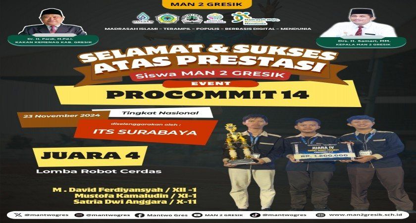 Tim Robotik MAN 2 Gresik Raih Juara 4 di Ajang Robot Cerdas Procommit 14 ITS Surabaya