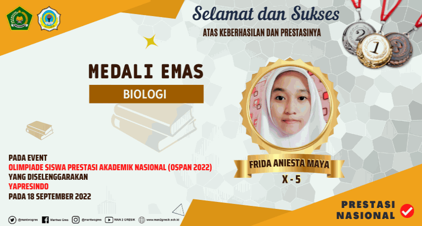 FRIDA BERHASIL RAIH MEDALI EMAS BIOLOGI PADA OLIMPIADE NASIONAL