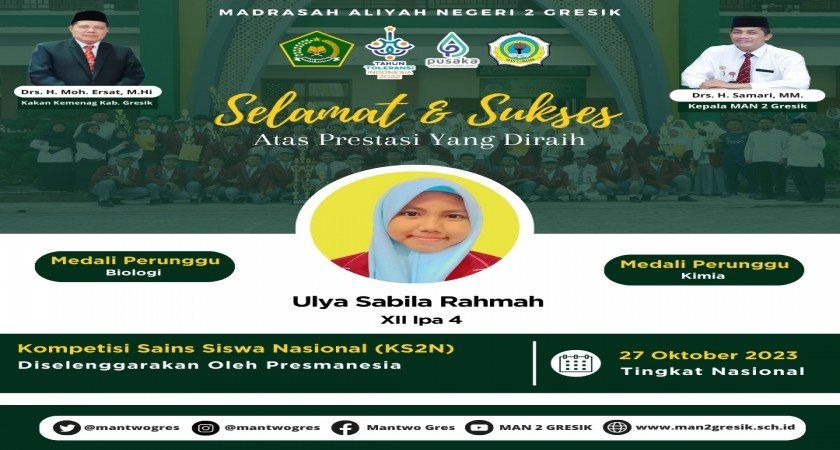 Ulya Sabila Rahmah dari MAN 2 Gresik Raih Dua Medali Perak dalam Kompetisi Sains Siswa Nasional (KS2N)