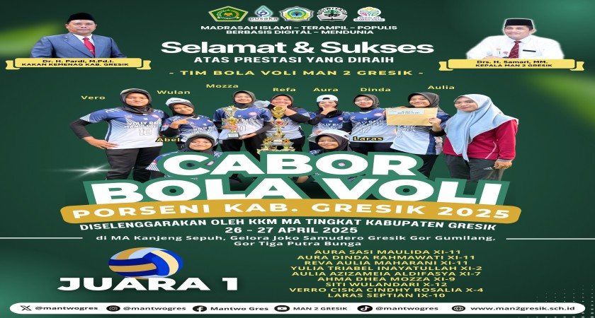 Tim Bola Voli MAN 2 Gresik Raih Juara 1 di PORSENI Kabupaten Gresik 2025
