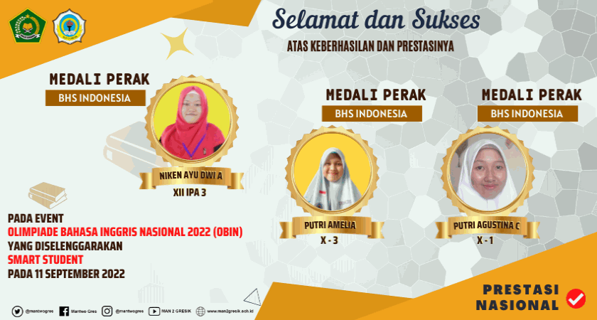 TIGA SISWI MAN 2 GRESIK TOREHKAN PRESTASI PADA OLIMPIADE BAHASA INGGRIS NASIONAL