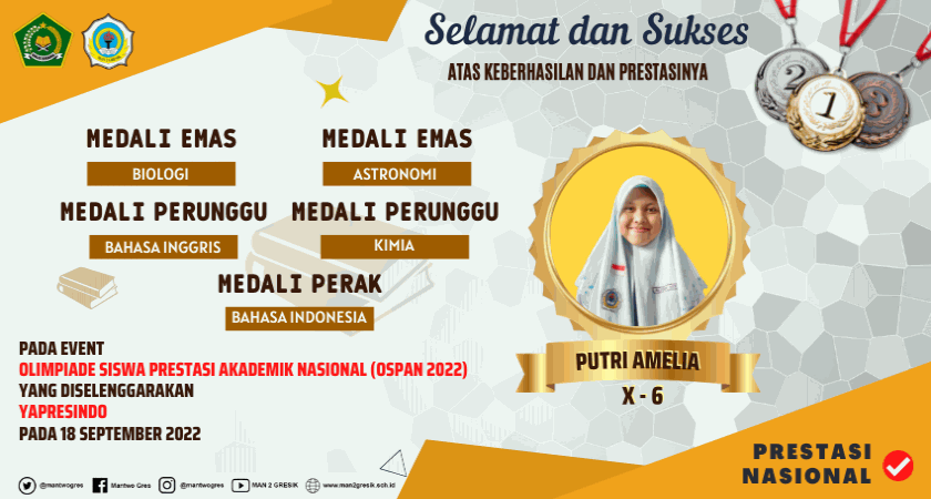 HEBAT ! PUTRI AMELIA MAMPU TOREHKAN LIMA MEDALI DALAM OLIMPIADE TINGKAT NASIONAL