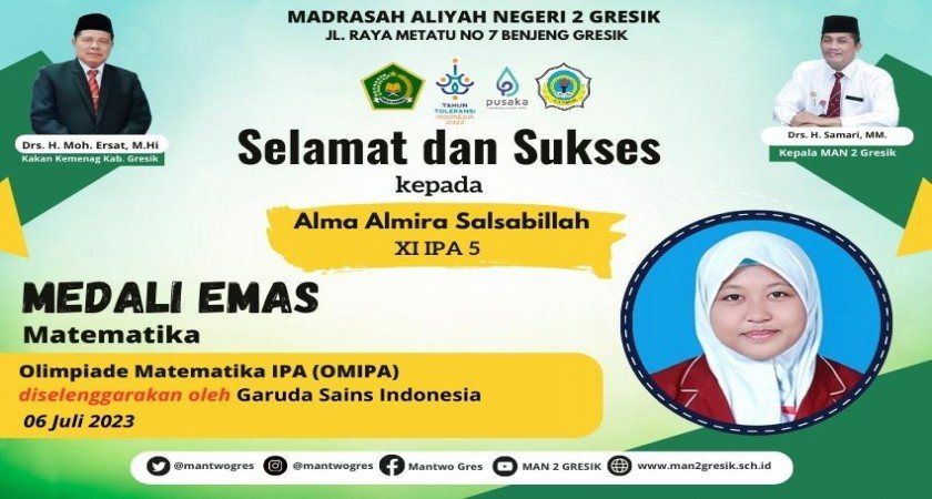 Alma Almira Salsabillah dari MAN 2 Gresik Raih Medali Emas di OMIPA