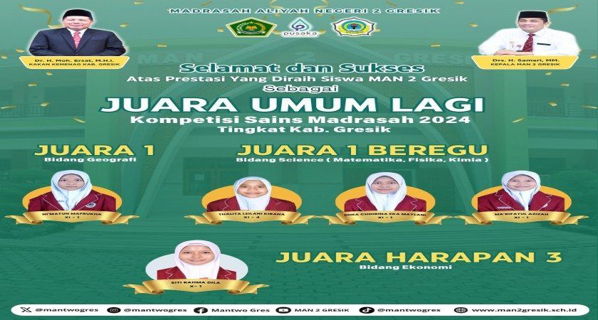 Siswa MAN 2 Gresik Raih Juara Umum Lagi dalam Kompetisi Sains Madrasah 2024