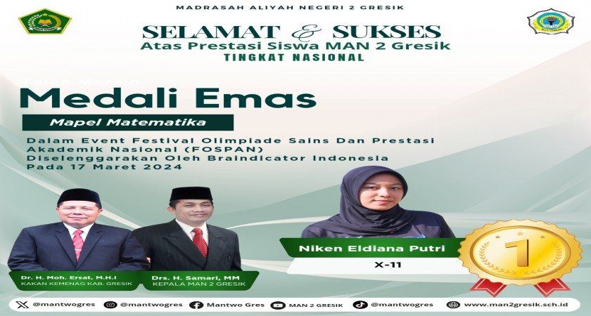 Niken Eldiana Putri Meraih Medali Emas dalam Festival Olimpiade Sains dan Prestasi Akademik Nasional (FOSPAN)