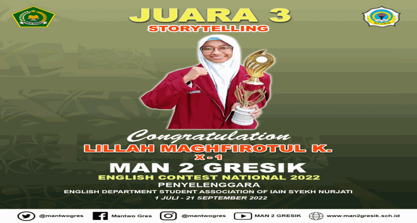 LUAR BIASA ! LILLAH TOREHKAN JUARA 3 PADA ENGLISH CONTEST NATIONAL 2022