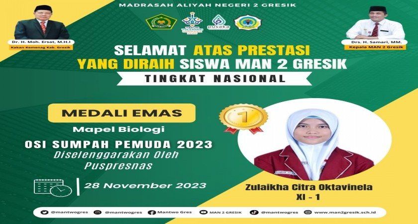 Zulaikha Citra Oktavinela dari MAN 2 Gresik Meraih Emas pada OSI Sumpah Pemuda 2023