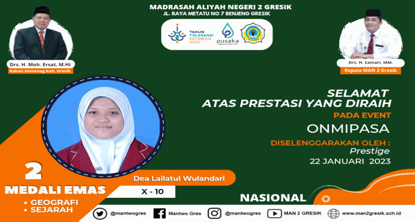 DEA, SISWI MAN 2 GRESIK YANG SABET 2 MEDALI EMAS TINGKAT NASIONAL