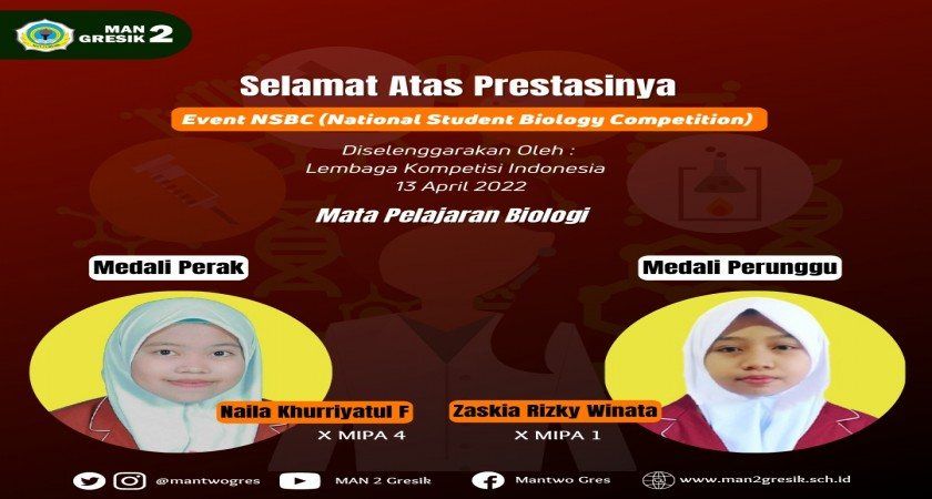 DUA SISWI ASAL MAN 2 GRESIK SUKSES PADA AJANG NSBC (NATIONAL STUDENT BIOLOGY COMPETITION )2022
