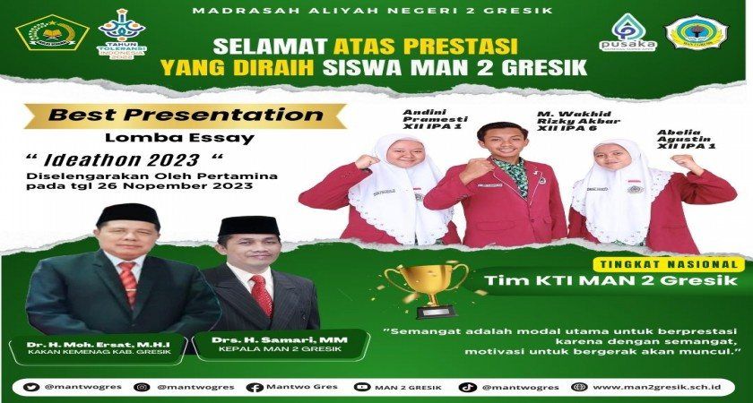 BANGGA ! TIM KTI MAN 2 GRESIK MERAIH KATEGORI BEST PRESENTATION LOMBA ESSAY TINGKAT NASIONAL