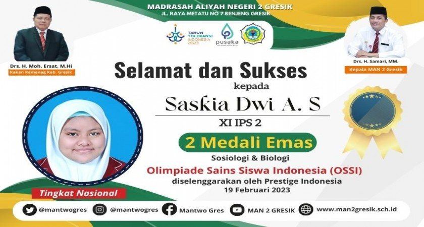 GREAT! SISWI MAN 2 GRESIK BERHASIL SABET 2 MEDALI EMAS SEKALIGUS