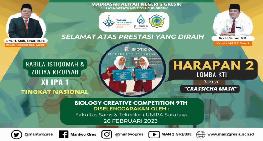 BRILLIAN! 2 SISWI MAN 2 GRESIK JUARAI LKTI DI UNIVERSITAS PGRI ADIBUANA SURABAYA