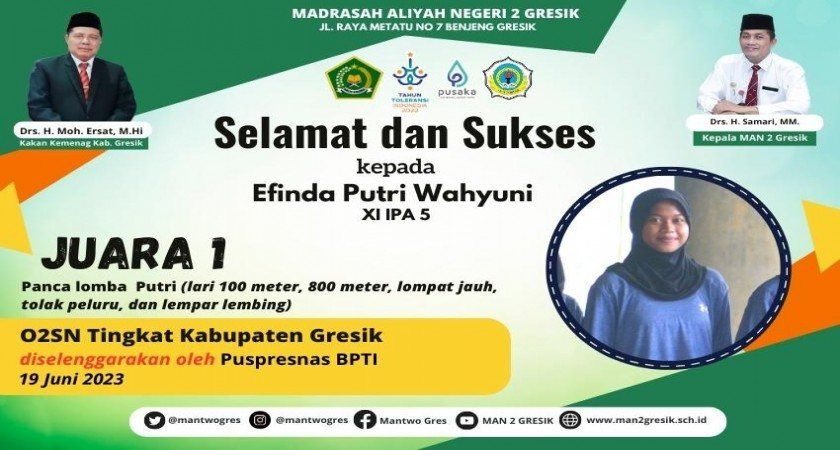 Efinda Melaju ke O2SN Provinsi dengan Sabet Juara 1 Panca Lomba Putri di Gelora Joko Samudro Gresik