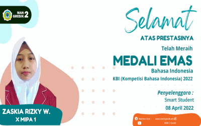 ZAZKIA RIZKY WINATA, SISWI MAN 2 GRESIK PERAIH MEDALI EMAS PADA OLIMPIADE BAHASA INDONESIA TINGKAT NASIONAL