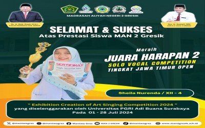 Siswa MAN 2 Gresik, Sheila Nurenda, Raih Juara Harapan 2 dalam Solo Vocal Competition se-Jawa Timur