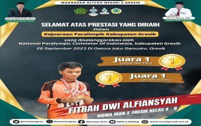 Fitrah Dwi Alfiansyah, Siswa MAN 2 Gresik, Sabet Dua Gelar Juara di Kejuaraan Paralimpik Kabupaten Gresik