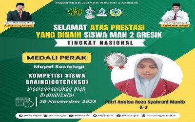 Putri Annisa dari MAN 2 Gresik Raih Medali Perak pada Kompetisi Siswa Braindicator (KSB)
