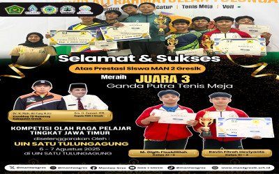 Siswa MAN 2 Gresik Raih Juara 3 Ganda Putra Tenis Meja Tingkat Jawa Timur