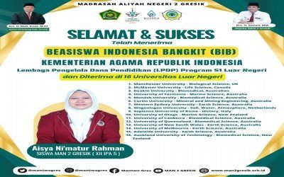Siswa MAN 2 Gresik Terima Beasiswa Indonesia Bangkit dan Diterima di 16 Universitas Luar Negeri