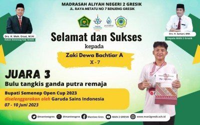 Zaki Dewa Bachtiar Arviansah Memenangkan Medali Juara 3 Bulu Tangkis Ganda Putra Remaja di Turnamen Bupati Semenep Open Cup 2023