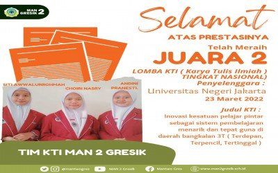 TELITI SISTEM PEMBELAJARAN DI DAERAH 3T, SISWA MAN 2 GRESIK JUARA 2 LOMBA KARYA TULIS ILMIAH NASIONAL