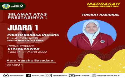 BANGGA ! SISWI MAN 2 GRESIK  KEMBALI RAIH PRESTASI DALAM EVEN NON AKADEMIK TINGKAT NASIONAL
