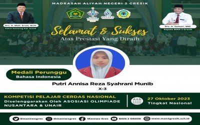 Putri Annisa Reza Syahrani Munib dari MAN 2 Gresik Membawa Pulang Medali Perunggu dalam Kompetisi Pelajar Cerdas Nasional 2023