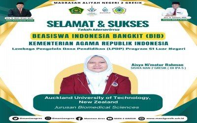 Siswa MAN 2 Gresik Terima Beasiswa Indonesia Bangkit untuk Program S1 Luar Negeri di Auckland University of Technology, New Zealand