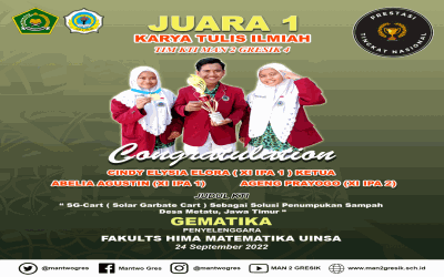DUA TIM KARYA TULIS ILMIAH MAN 2 GRESIK  RAIH JUARA 1 DAN JUARA 3 PADA AJANG BERGENGSI DI UINSA SURABAYA