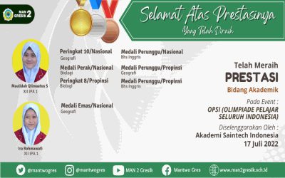 DUA SISWI MAN 2 GRESIK SUKSES RAIH MEDALI DALAM OLIMPIADE PELAJAR SELURUH INDONESIA