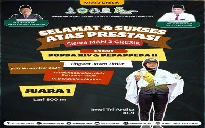 Imel Tri Ardhita Siswa MAN 2 Gresik Raih Juara 1 Lari 800 Meter di POPDA XIV dan PEPAPPEDA II Jawa Timur