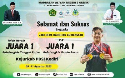 Zaki Dewa, Siswa MAN 2 Gresik Raih Prestasi Gemilang di Kejuaraan Bulutangkis Kejurkab PBSI Kediri
