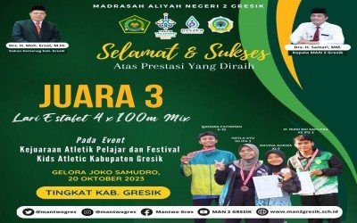 Prestasi Gemilang kembali  Ditorehkan Tim Estafet MAN 2 Gresik dalam Kejuaraan Atletik Pelajar dan Festival Kids Athletics 2023